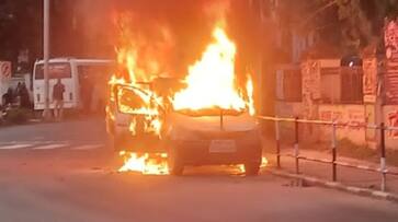 Kerala SSB commandant car catches fire at Vellayambalam kgn Kerala SSB commandant car catches fire at Vellayambalam kgn