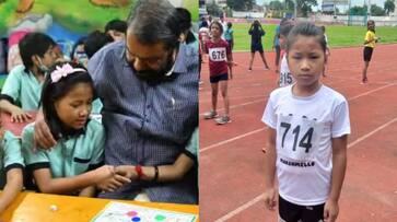 Education Minister V sivankutty congratulates Manipuri girl Je Jem for winning 2nd place in the 100 meter run vkv Education Minister V sivankutty congratulates Manipuri girl Je Jem for winning 2nd place in the 100 meter run vkv