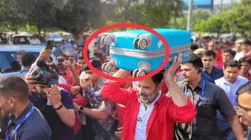 Rahul gandhi trolled after carry a wheel suitcase on head in Anand vihar Railway station Delhi ckm Rahul gandhi trolled after carry a wheel suitcase on head in Anand vihar Railway station Delhi ckm