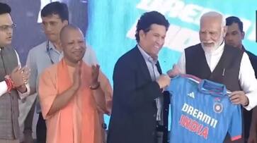 Sachin Tendulkar Presented Indian cricket team World Cup jersey to PM Narendra Modi at Varanasi Sachin Tendulkar Presented Indian cricket team World Cup jersey to PM Narendra Modi at Varanasi