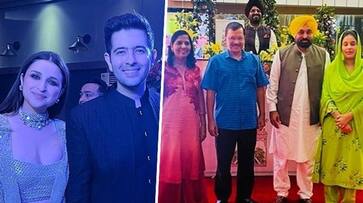 Parineeti Chopra, Raghav Chadha wedding: Kejriwal, Bhagwant Mann grove at couple's sangeet; video goes viral snt Parineeti Chopra, Raghav Chadha wedding: Kejriwal, Bhagwant Mann grove at couple's sangeet; video goes viral snt