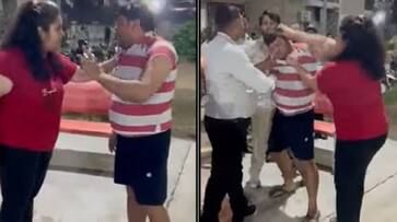 Lady rowdy slaps man in Noida video goes viral netizens outrage on woman akb Lady rowdy slaps man in Noida video goes viral netizens outrage on woman akb