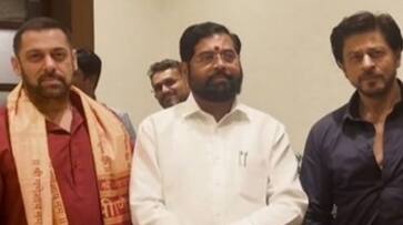 Shah Rukh, Salman Khan posing together at CM Eknath Shinde's Ganpati Darshan wins hearts of fans - WATCH vma Shah Rukh, Salman Khan posing together at CM Eknath Shinde's Ganpati Darshan wins hearts of fans - WATCH vma