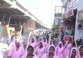 woman with pink saree are roaming in lucknow for women protection ZKAMN