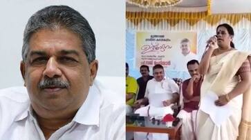 woman staff praising Kerala minister Saji Cherian by reciting poem at Chengannur- viral video woman staff praising Kerala minister Saji Cherian by reciting poem at Chengannur- viral video