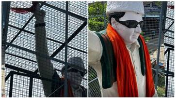 Saffron Shawl Found Draped Over MGR Statue In Chengalpattu sgb Saffron Shawl Found Draped Over MGR Statue In Chengalpattu sgb