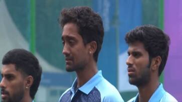Sai Kishore shed tears of joy while singing the national anthem during India vs Nepal, Quarter Final 1 in Asian Games at Hangzhou rsk Sai Kishore shed tears of joy while singing the national anthem during India vs Nepal, Quarter Final 1 in Asian Games at Hangzhou rsk