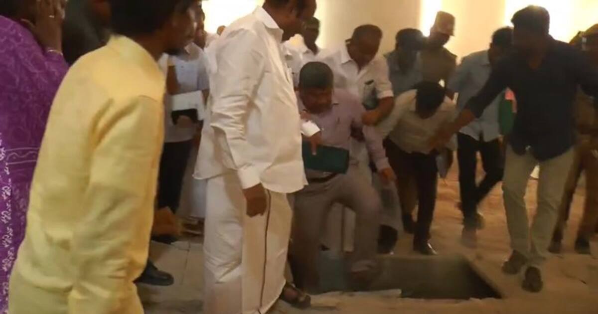 ஆய்வின் போது திடீரென கீழே விழுந்த அதிகாரி; நூலிழையில் தப்பிய அமைச்சர் ஏ.வ.வேலு