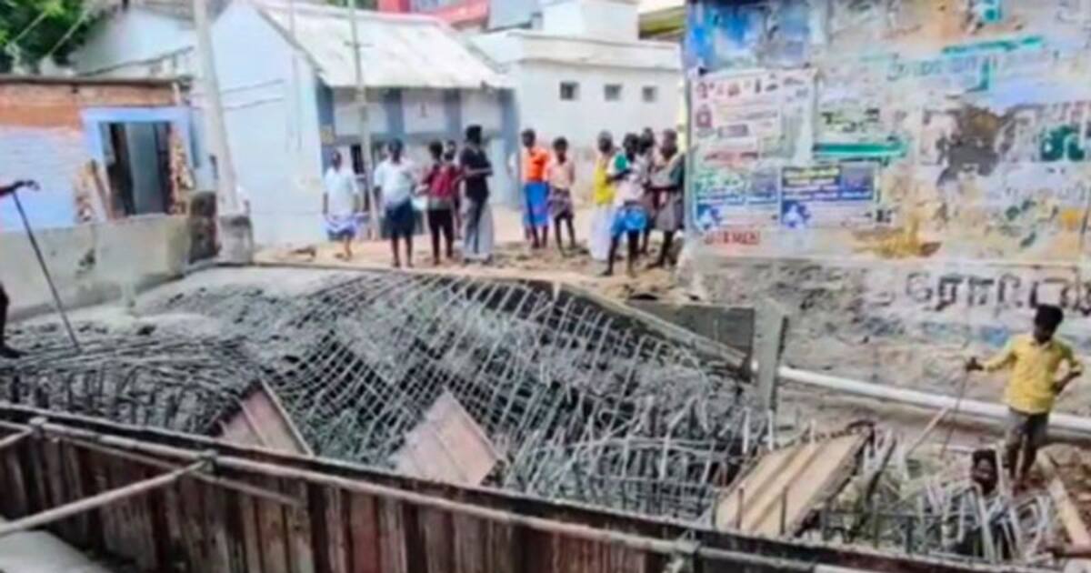 புதிதாக கட்டப்பட்டு வந்த கான்கிரீட் பாலம் இடிந்து விழுந்து விபத்து.! அதிர்ஷ்டவசமாக உயிர் தப்பிய தொழிலாளர்கள்.!