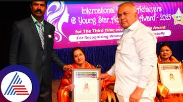 Asianet Suvarnanews Digital Head Nirupamak KS International Women Achievers Award at bengaluru rav Asianet Suvarnanews Digital Head Nirupamak KS International Women Achievers Award at bengaluru rav