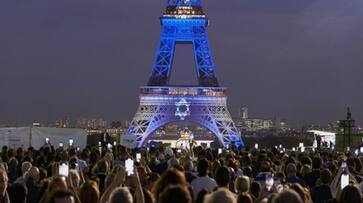 Eiffel Tower in Paris lit up in blue to show France's solidarity with Israel amid Hamas attack Watch AJR Eiffel Tower in Paris lit up in blue to show France's solidarity with Israel amid Hamas attack Watch AJR
