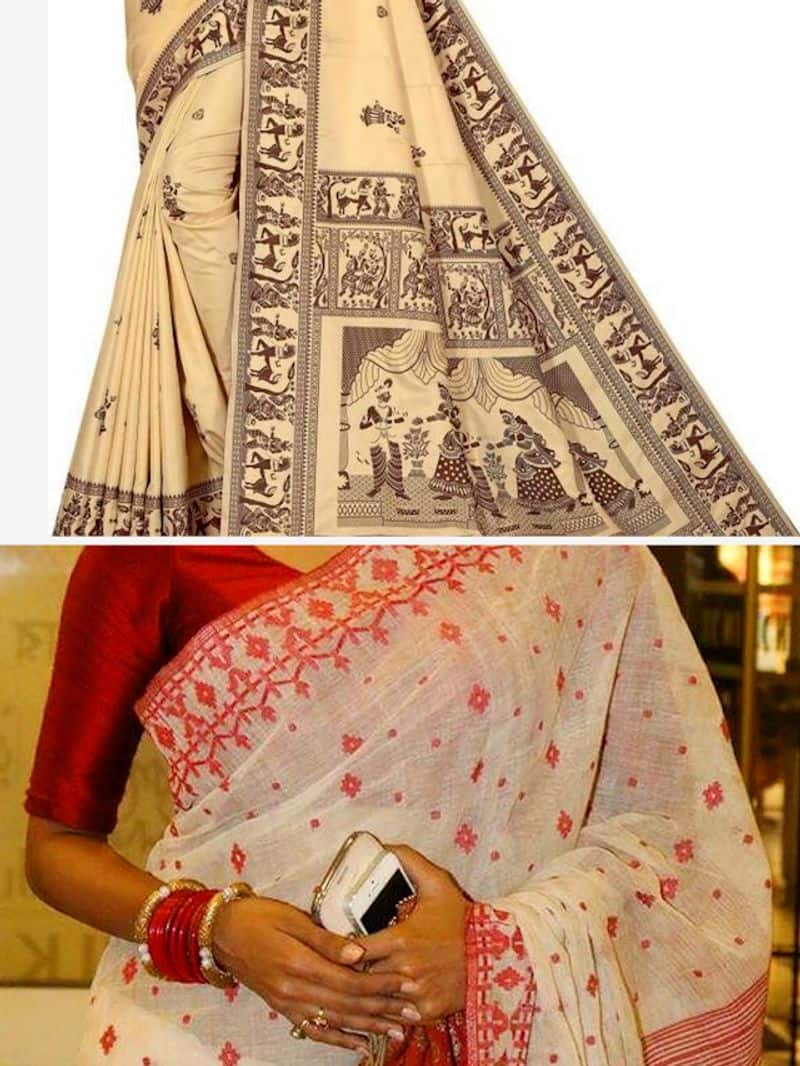 Buy Bengali Red Border White Garad Silk Saree Durga Puja Saree(GS1A) at  Amazon.in