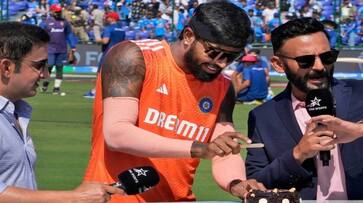 Hardik Pandya celebrating his 30th birthday with Gautam Gambhir and Jatin Sapru before IND vs AFG Match at Delhi rsk Hardik Pandya celebrating his 30th birthday with Gautam Gambhir and Jatin Sapru before IND vs AFG Match at Delhi rsk