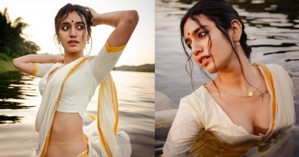 கேரள புடவையில்... உச்சம் தொடும் கவர்ச்சி! தண்ணீருக்குள் ஜலக்கிரீடை செய்யும் காந்த கண் அழகி பிரியா வாரியர்! 