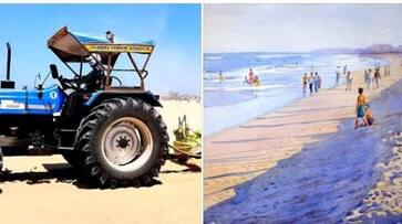 A man who was sleeping on the Chennai Marina beach was killed on the spot when a tractor hit him KAK A man who was sleeping on the Chennai Marina beach was killed on the spot when a tractor hit him KAK
