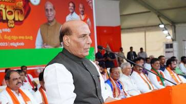 BJP leader and Union Home Minister Rajnath Singh criticises brs government in janagaon meeting KRJ BJP leader and Union Home Minister Rajnath Singh criticises brs government in janagaon meeting KRJ