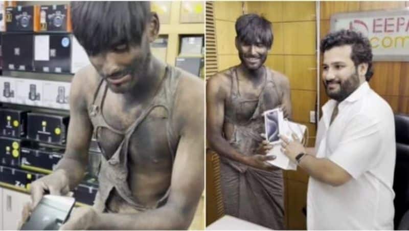 Viral video: A beggar who bought iPhone 15 with retail coins...!-sak