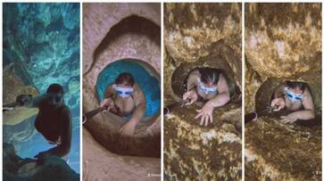 video of a young woman swimming in a very narrow under water cave has gone viral bkg video of a young woman swimming in a very narrow under water cave has gone viral bkg