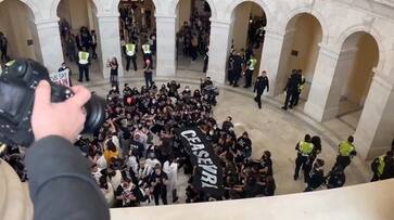 Israel Palestine war: Protesters take over US Capitol, demand ceasefire in Gaza; 300 arrested (WATCH) AJR Israel Palestine war: Protesters take over US Capitol, demand ceasefire in Gaza; 300 arrested (WATCH) AJR