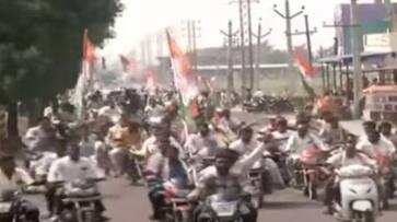 Congress leader Rahul Gandhi participated Bike Rally in Bhupalpally district lns Congress leader Rahul Gandhi participated Bike Rally in Bhupalpally district lns