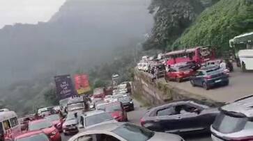 Traffic block at Thamarassery ghat road joy Traffic block at Thamarassery ghat road joy