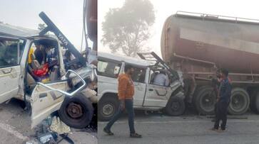 12 people were killed including 3 women after car hit a tanker truck on National Highway 44 in Karnataka vkv 12 people were killed including 3 women after car hit a tanker truck on National Highway 44 in Karnataka vkv