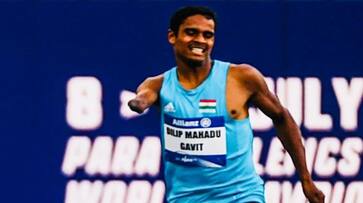 Dilip Mahadu Gavit won gold in Men's 400m - T47 event, with time of 49.48 secs and this is 100th Medal for TEAM INDIA rsk Dilip Mahadu Gavit won gold in Men's 400m - T47 event, with time of 49.48 secs and this is 100th Medal for TEAM INDIA rsk