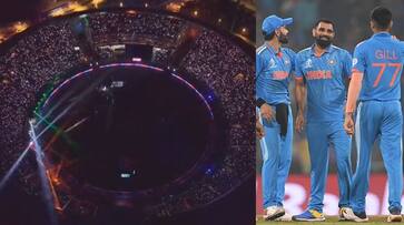 Goosebumps Fans sing Vande Mataram along with dazzling light show after India's WC win over England (WATCH) snt Goosebumps Fans sing Vande Mataram along with dazzling light show after India's WC win over England (WATCH) snt