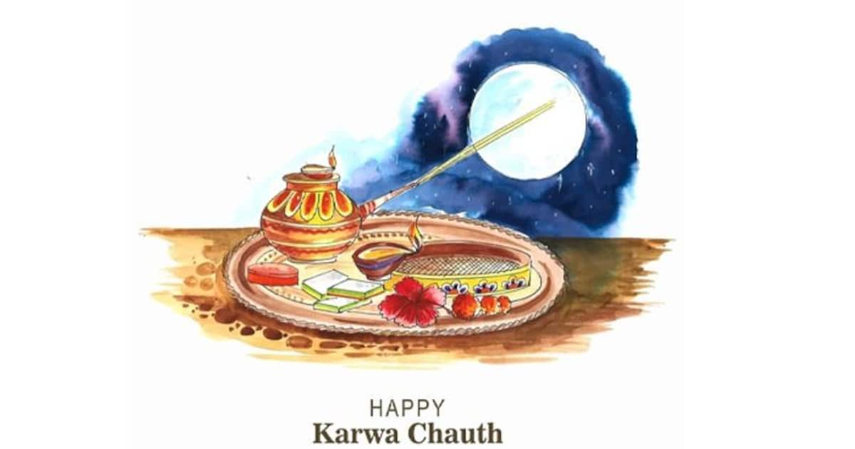 Happy karwa chauth festival card with indian copule celebration design  12051578 Vector Art at Vecteezy