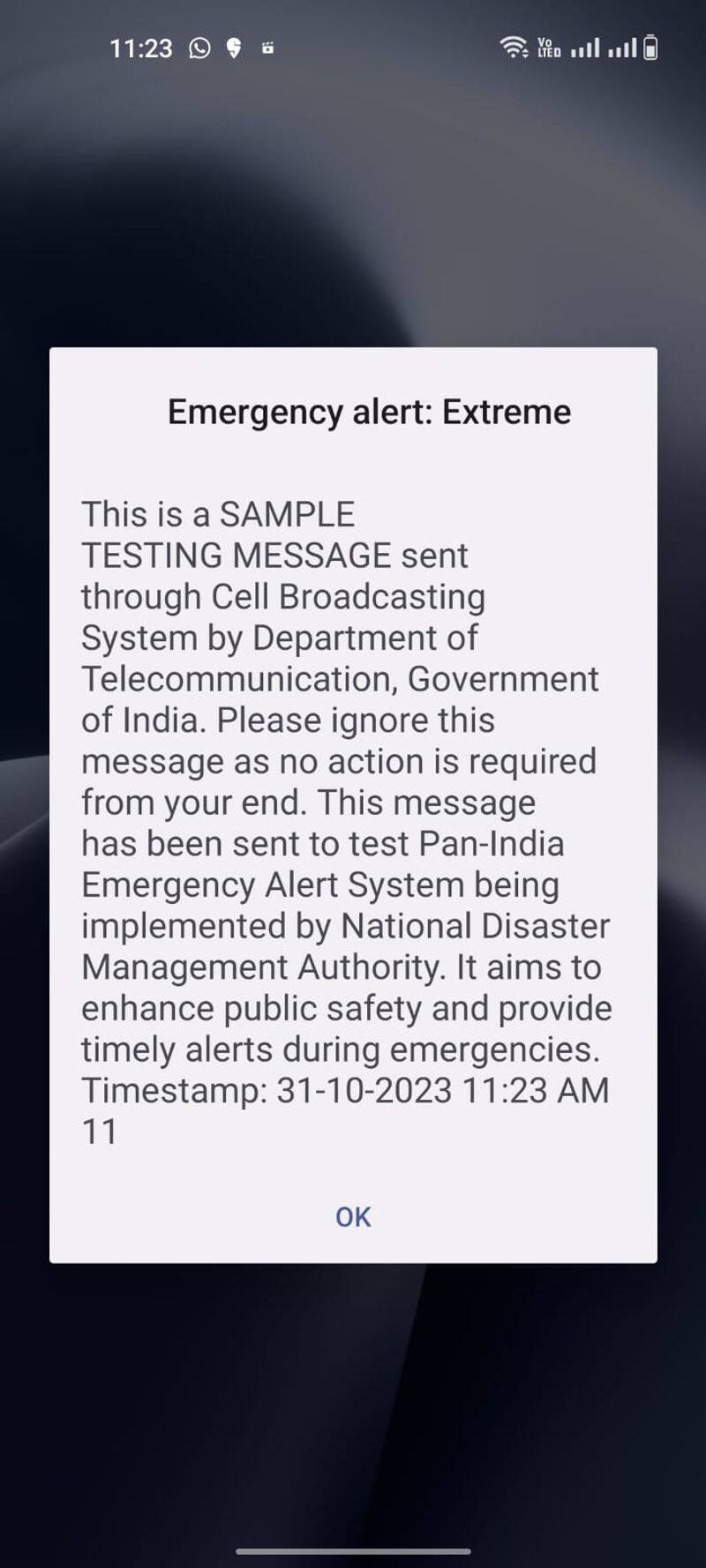 Why several mobile phones in Kerala received test message with an emergency sound and vibration on 31 10 2023 jje