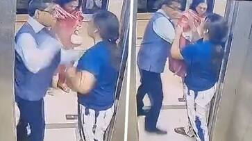 Noida Retired IAS officer woman get into heated dispute over allowing dog in lift WATCH gcw Noida Retired IAS officer woman get into heated dispute over allowing dog in lift WATCH gcw
