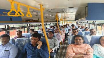 Officials Came to the Janata Darshan Meeting in KSRTC Bus in Tumakuru grg Officials Came to the Janata Darshan Meeting in KSRTC Bus in Tumakuru grg