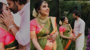 Pearle Maaney looks gorgeous in silk saree in her Valaikappu ceremony; See Photos anr Pearle Maaney looks gorgeous in silk saree in her Valaikappu ceremony; See Photos anr