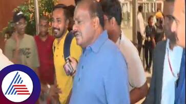 HDK landed in Bangalore with his family from Dubai today rav HDK landed in Bangalore with his family from Dubai today rav