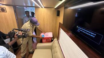 KCR Pragathi ratham vehicle inspected by officials in kothagudem ksm KCR Pragathi ratham vehicle inspected by officials in kothagudem ksm