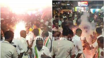 Firecrackers explode during udf victory celebrations of bank election in thiruvananthapuram apn Firecrackers explode during udf victory celebrations of bank election in thiruvananthapuram apn