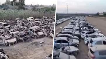 Eerie Drone footage of hundreds of scorched cars moved from Nova music festival massacre site (WATCH) snt Eerie Drone footage of hundreds of scorched cars moved from Nova music festival massacre site (WATCH) snt