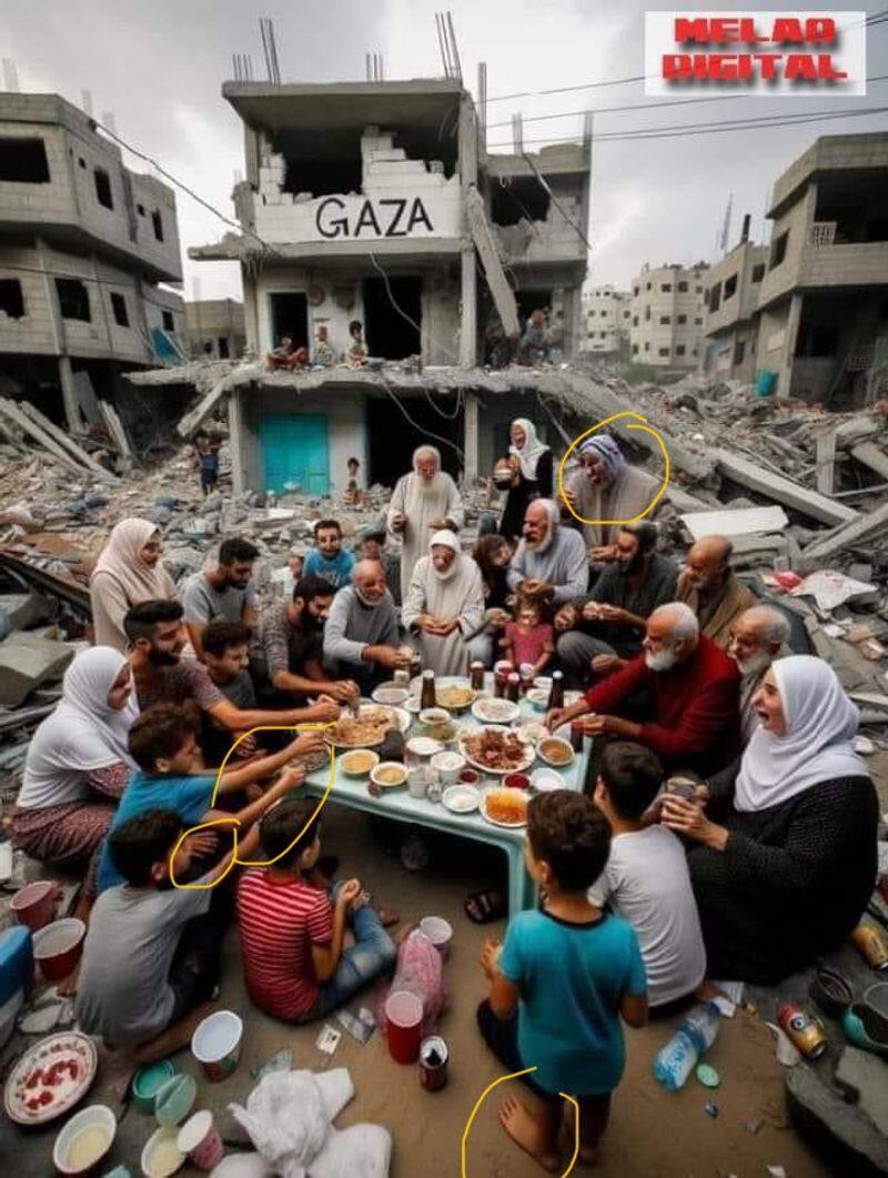 AI generated image shared as Gaza people dining together amid rubble fact check jje 