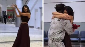 Women Surprise her boy friend in Canada Airport video went viral in internet ans Women Surprise her boy friend in Canada Airport video went viral in internet ans