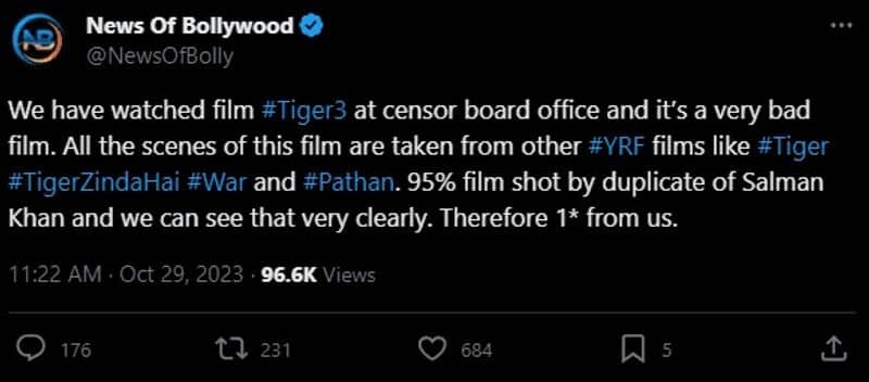 Tiger 3 REVIEW: Hit or flop? Did Salman Khan, Katrina Kaif's film get 1 star? Read this  RBA