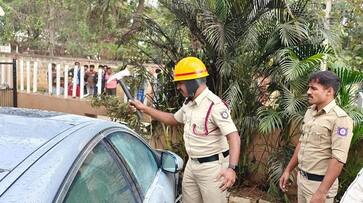 Fire to Jaguar Car at Kunigal in Tumakuru grg Fire to Jaguar Car at Kunigal in Tumakuru grg