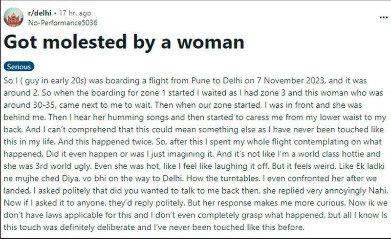 man sexual harassed by woman in Delhi to pune flight Passenger shares horrible situation in Reddit akb