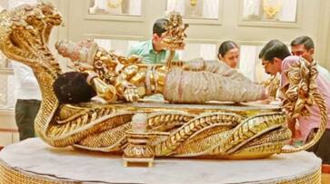 Rare Padmanabha Idol Encrusted with Gems ppp Emeralds and Padmaraga Rare Padmanabha Idol Encrusted with Gems ppp Emeralds and Padmaraga