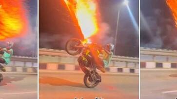 Dangerous stunts with firecrackers attached to the bike.. The video went viral..ISR Dangerous stunts with firecrackers attached to the bike.. The video went viral..ISR