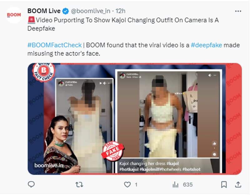 Bollywood Actress Kajol changing outfit nude video is Deepfake Fact Check 2023 11 16 jje 