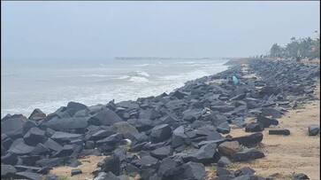 In Puducherry, public bathing in the sea is prohibited due to raging sea waves vel In Puducherry, public bathing in the sea is prohibited due to raging sea waves vel