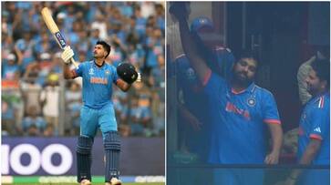 ODI World Cup 2023: Indian skipper Rohit Sharma hilariously mimics Shreyas Iyer after century (WATCH) avv ODI World Cup 2023: Indian skipper Rohit Sharma hilariously mimics Shreyas Iyer after century (WATCH) avv