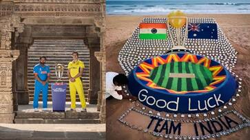 Sudarsan Pattnaik wish team India for CWC Final by his sand sculpture of 56 foot World Cup Trophy using 500 steel bowls and 300 cricket balls rsk Sudarsan Pattnaik wish team India for CWC Final by his sand sculpture of 56 foot World Cup Trophy using 500 steel bowls and 300 cricket balls rsk
