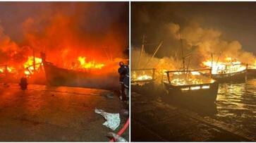 More than 50 boats were gutted in a fire at Visakhapatnam port KAK More than 50 boats were gutted in a fire at Visakhapatnam port KAK