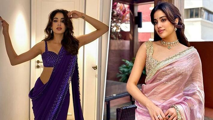 Janhvi Kapoor spreads her festive cheer in stunning purple Arpita Mehta  saree worth Rs. 95k 2 : Bollywood News - Bollywood Hungama